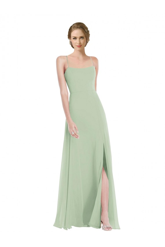 Scoop Neck Long Soft Chiffon Sage Sleeveless Semi Formal Evening Dress / Bridesmaid Dress Darwin