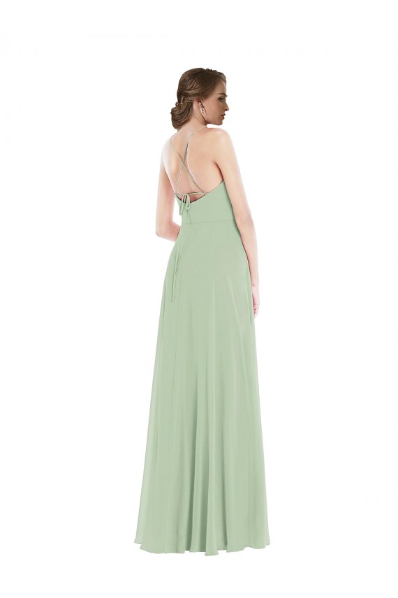 Scoop Neck Long Soft Chiffon Sage Sleeveless Semi Formal Evening Dress / Bridesmaid Dress Darwin