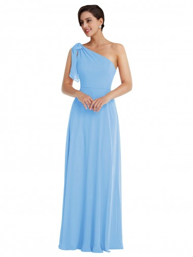 One Shoulder Long Soft Chiffon Periwinkle Sleeveless Semi Formal Evening Dress / Bridesmaid Dress Darwin