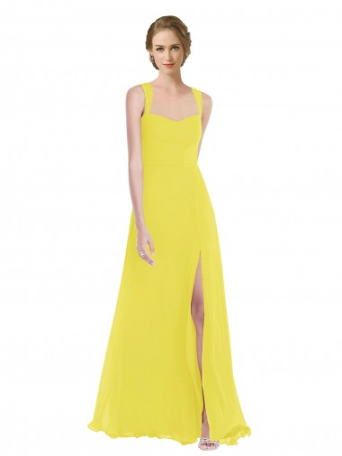 Sweetheart Long Soft Chiffon Yellow Sleeveless Semi Formal Evening Dress / Bridesmaid Dress Darwin