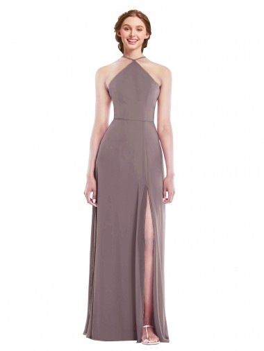 Halter Neck Long Soft Chiffon Dusty Rose Sleeveless Formal Evening Gown / Bridesmaid Dress Darwin