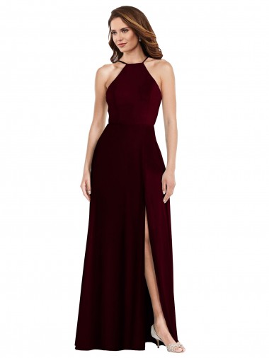 Halter Neck Long Soft Chiffon Burgundy Gold Sleeveless Semi Formal Evening Dress / Bridesmaid Dress Darwin