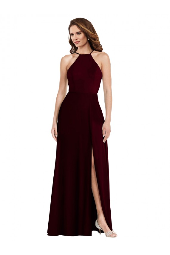 Halter Neck Long Soft Chiffon Burgundy Gold Sleeveless Semi Formal Evening Dress / Bridesmaid Dress Darwin