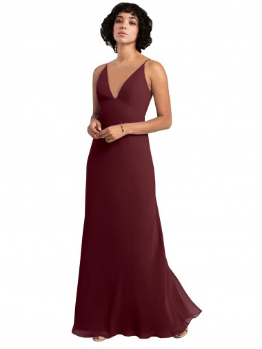 V-Neck Long Soft Chiffon Burgundy Gold Sleeveless Bridesmaid Dress / Formal Dress Darwin