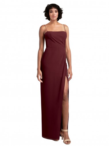 Square Neck Long Soft Chiffon Burgundy Gold Sleeveless Evening Dress / Bridesmaid Dress Darwin