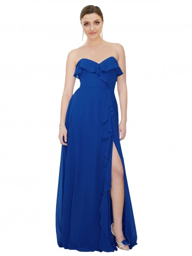 Strapless Long Soft Chiffon Royal Blue Sleeveless Bridesmaid Dress Darwin