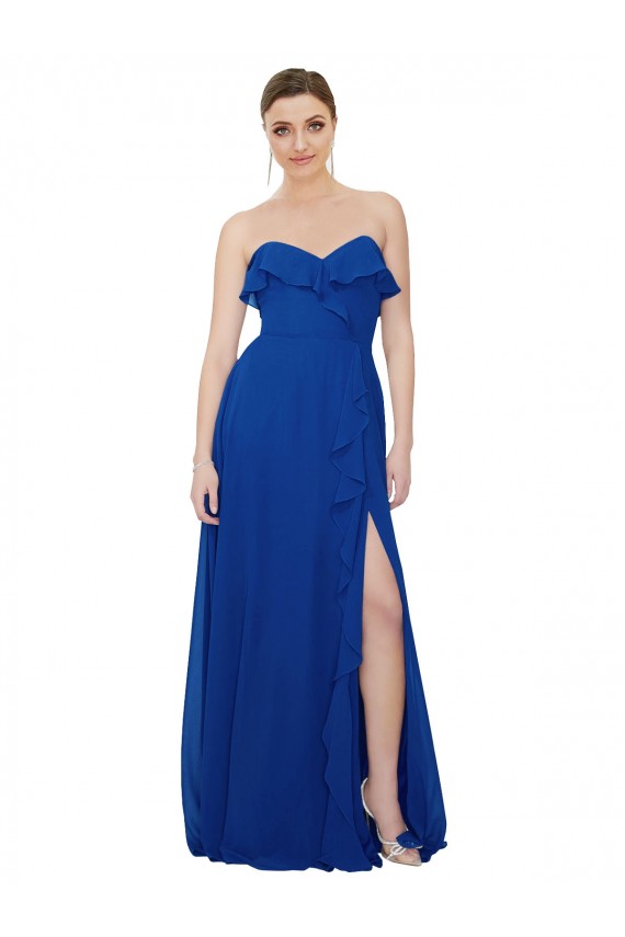 Strapless Long Soft Chiffon Royal Blue Sleeveless Bridesmaid Dress Darwin