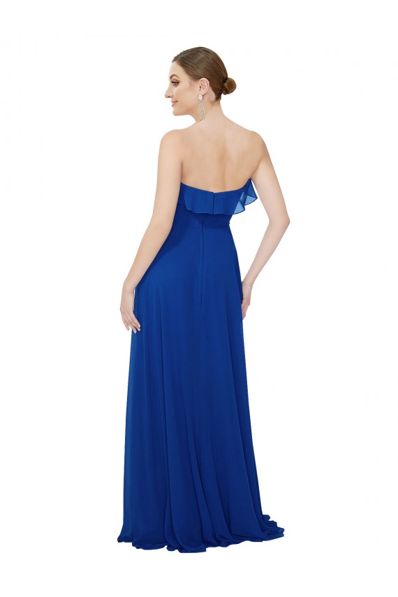 Strapless Long Soft Chiffon Royal Blue Sleeveless Bridesmaid Dress Darwin