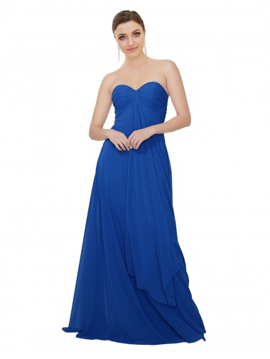 Strapless Long Chiffon Royal Blue Sleeveless Bridesmaid Dress / Evening Dress Darwin