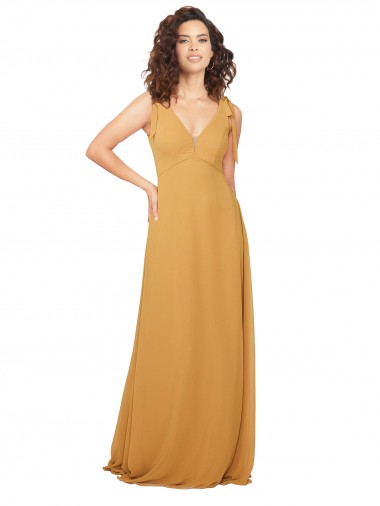 V-Neck Long Soft Chiffon Saffron Sleeveless Bridesmaid Dress Darwin