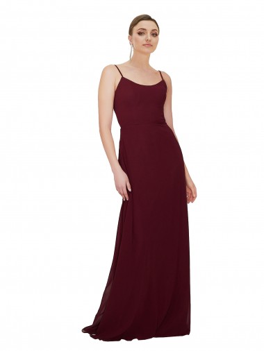 Scoop Neck Long Soft Chiffon Burgundy Gold Sleeveless Bridesmaid Dress Darwin