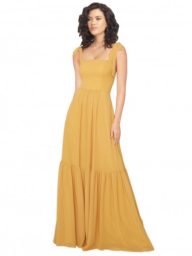 Square Neck Long Soft Chiffon Saffron Sleeveless Bridesmaid Dress Darwin