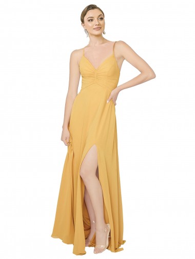 V-Neck Long Chiffon Saffron Sleeveless Bridesmaid Dress / Evening Dress Darwin