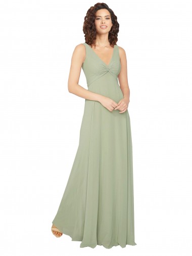 V-Neck Long Chiffon Sage Sleeveless Bridesmaid Dress / Evening Dress Darwin