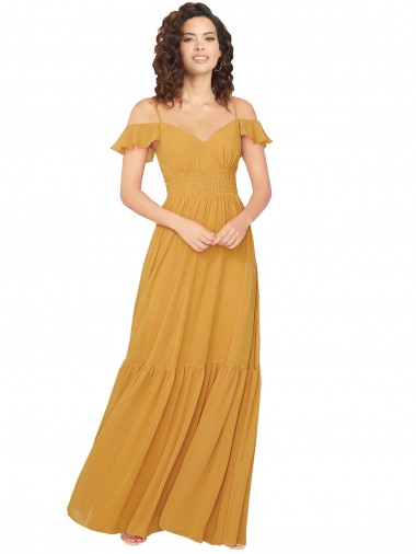 Sweetheart Long Soft Chiffon Saffron Cold Shoulder Bridesmaid Dress Darwin