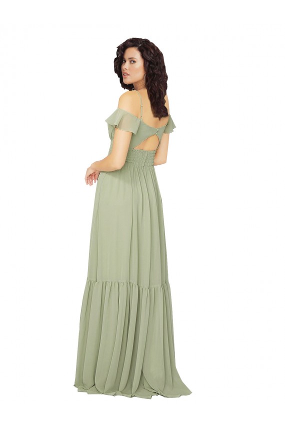 Sweetheart Long Soft Chiffon Saffron Cold Shoulder Bridesmaid Dress Darwin