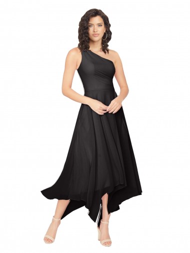 Strapless Midi Length Soft Chiffon Black Sleeveless High Low Bridesmaid Dress Darwin