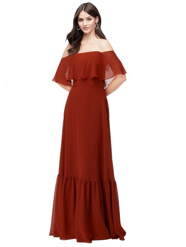 Off the Shoulder Long Soft Chiffon Red Short Flutter Sleeves Bridesmaid Dress Darwin