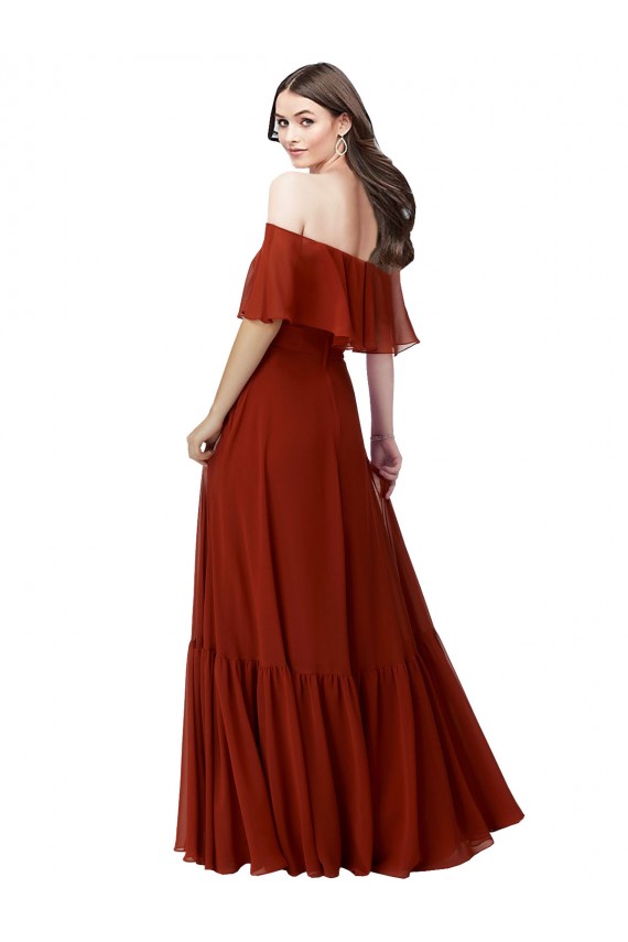 Off the Shoulder Long Soft Chiffon Red Short Flutter Sleeves Bridesmaid Dress Darwin