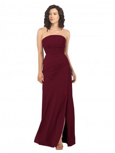 Strapless Long Soft Chiffon Burgundy Sleeveless Bridesmaid Dress Darwin