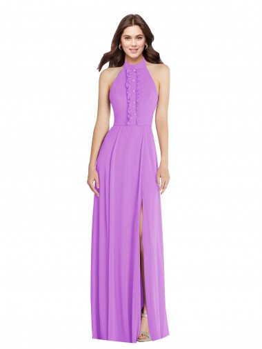 Halter Neck Long Soft Chiffon Violet Sleeveless Formal Evening Gown / Bridesmaid Dress Darwin