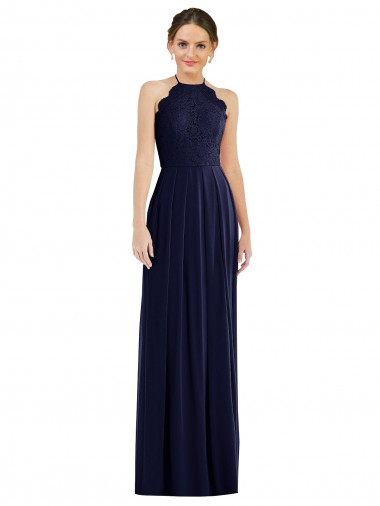 Halter Neck Long Soft Chiffon Dark Navy Sleeveless Semi Formal Evening Dress / Bridesmaid Dress Darwin