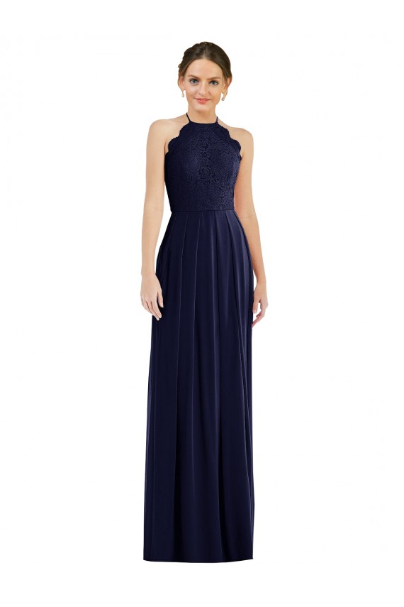 Halter Neck Long Soft Chiffon Dark Navy Sleeveless Semi Formal Evening Dress / Bridesmaid Dress Darwin