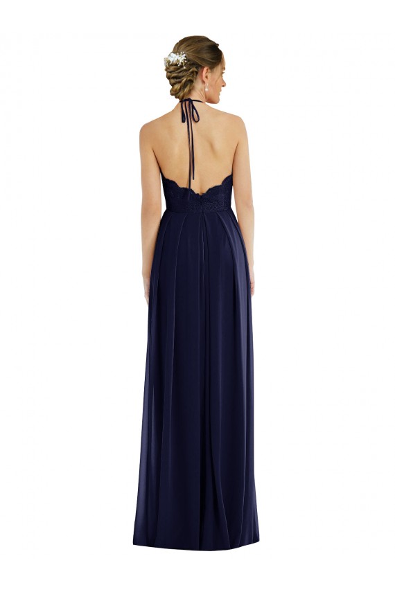 Halter Neck Long Soft Chiffon Dark Navy Sleeveless Semi Formal Evening Dress / Bridesmaid Dress Darwin