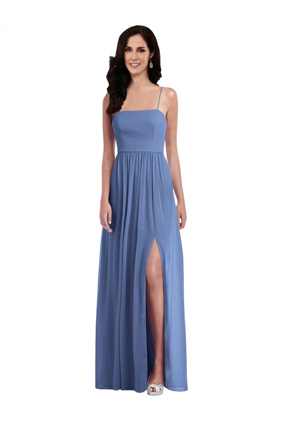 Spaghetti Straps Long Soft Chiffon Windsor Blue Sleeveless Semi Formal Evening Dress / Bridesmaid Dress Darwin