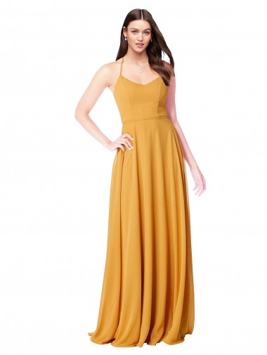 V-Neck Long Soft Chiffon Saffron Sleeveless Formal Dress / Bridesmaid Dress Darwin