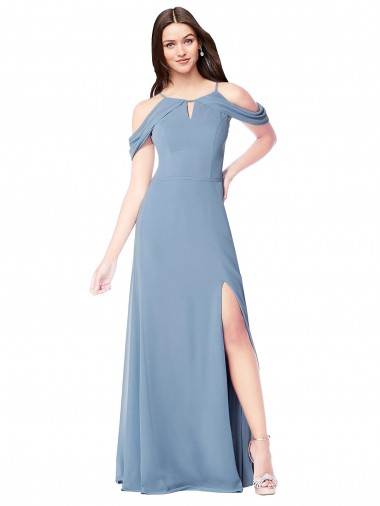 Off the Shoulder Long Soft Chiffon Dusty Blue Sleeveless Evening Dress / Bridesmaid Dress Darwin