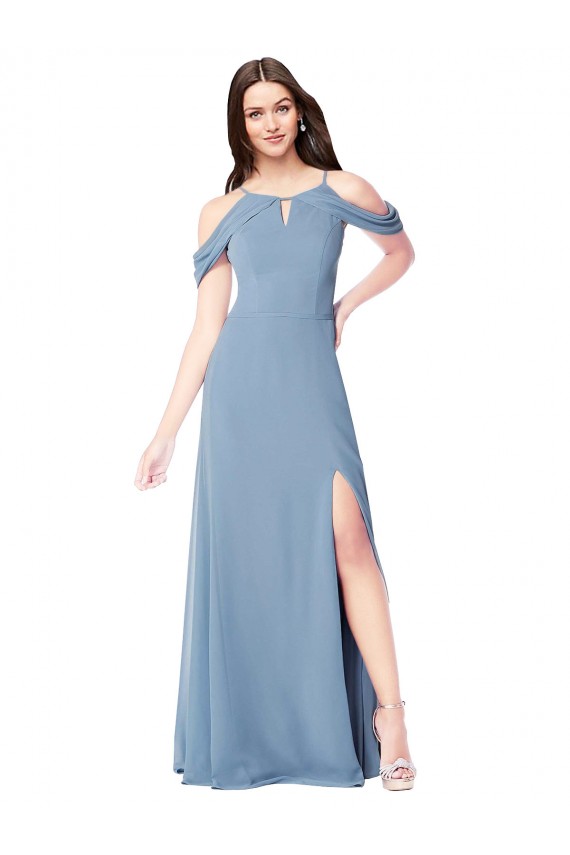 Off the Shoulder Long Soft Chiffon Dusty Blue Sleeveless Evening Dress / Bridesmaid Dress Darwin