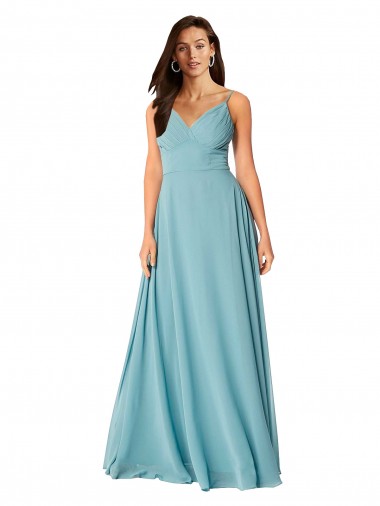 V-Neck Long Soft Chiffon Turquoise Sleeveless Bridesmaid Dress Darwin