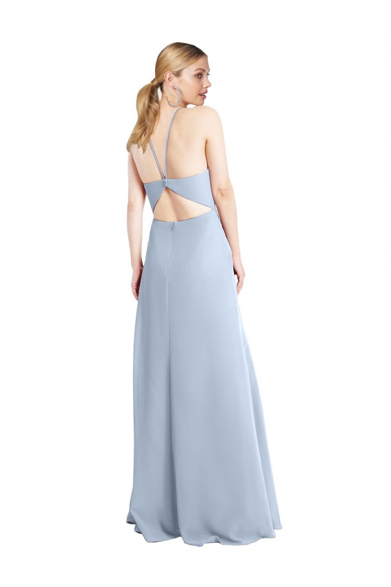 Halter Neck Long Chiffon Light Sky Blue Sleeveless Bridesmaid Dress / Evening Dress Darwin