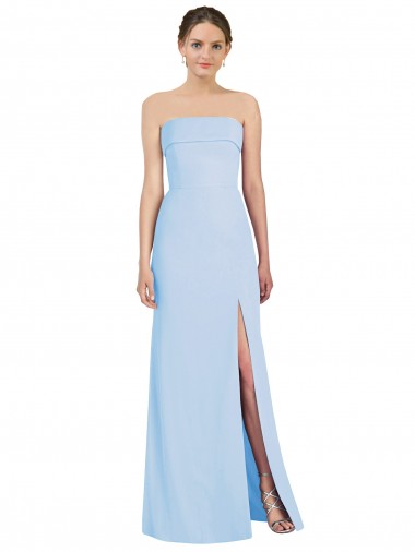 Strapless Long Soft Chiffon Light Sky Blue Sleeveless Black Tie Evening Gown / Bridesmaid Dress Darwin