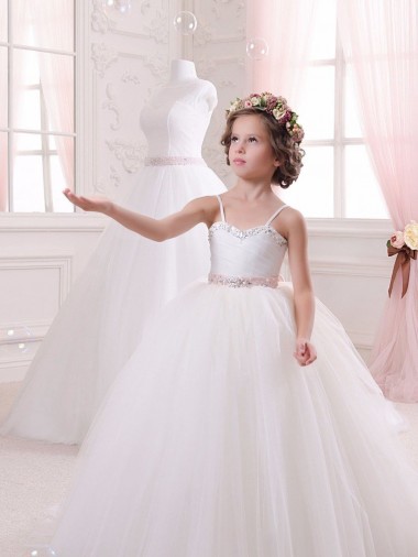 Sweetheart Chapel Train Tulle Ivory Sleeveless Flower Girl Dress Darwin