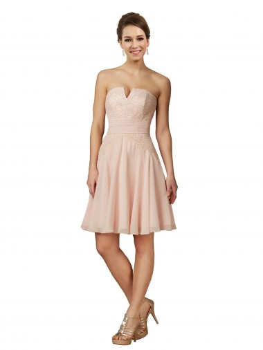 Sweetheart Knee Length Soft Chiffon & Lace Pink Sleeveless Bridesmaid Dress Darwin