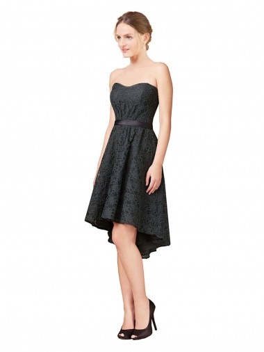 Sweetheart Knee Length Lace Slate Grey Sleeveless High Low Bridesmaid Dress Darwin