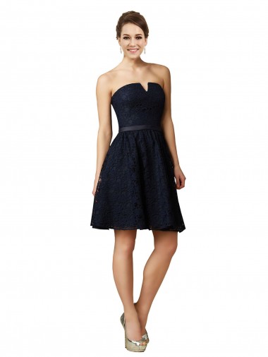 V-Neck Knee Length Lace Dark Navy Sleeveless Bridesmaid Dress Darwin