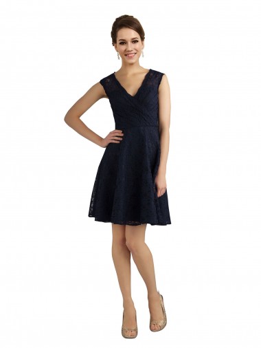 V-Neck Knee Length Lace Dark Navy Sleeveless Bridesmaid Dress / Evening Dress Darwin