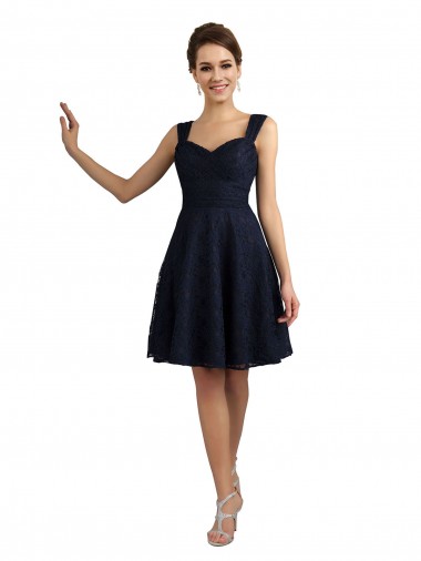 Sweetheart Knee Length Lace Dark Navy Sleeveless Bridesmaid Dresses Darwin