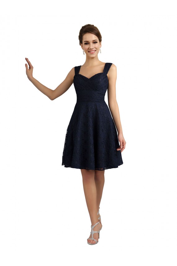 Sweetheart Knee Length Lace Dark Navy Sleeveless Bridesmaid Dresses Darwin