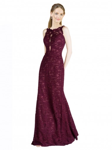 High Neck Long Lace Burgundy Gold Sleeveless Prom Dress / Bridesmaid Dress Darwin