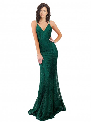 V-Neck Long Lace Dark Green Sleeveless Black Tie Evening Gown / Prom Dress / Bridesmaid Dress Darwin