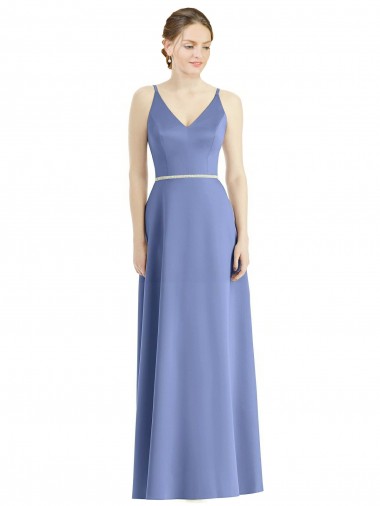 V-Neck Long Satin Periwinkle Sleeveless Bridesmaid Dress Darwin