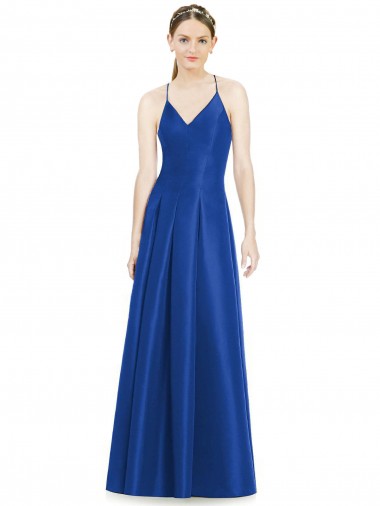 V-Neck Long Satin Royal Blue Sleeveless Bridesmaid Dress Darwin