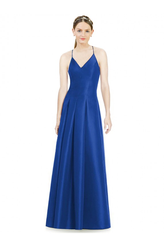 V-Neck Long Satin Royal Blue Sleeveless Bridesmaid Dress Darwin