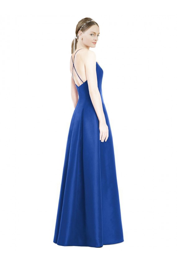 V-Neck Long Satin Royal Blue Sleeveless Bridesmaid Dress Darwin