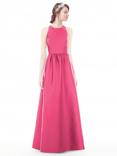 Jewel Neck Long Satin Ruby Sleeveless Bridesmaid Dress Darwin