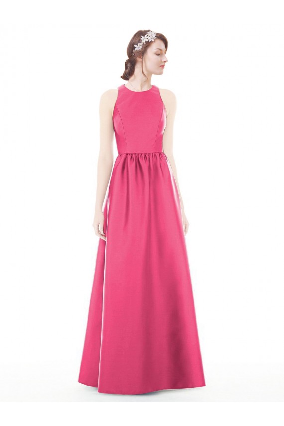 Jewel Neck Long Satin Ruby Sleeveless Bridesmaid Dress Darwin